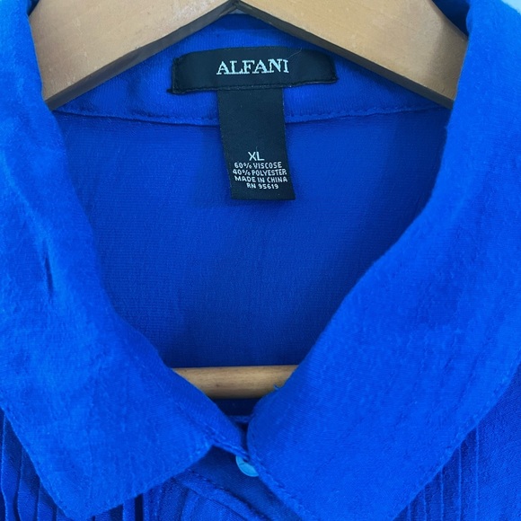 Alfani Womens 3/4 sleeve pleated Royal Blue Button Up Shirt Dress Size XL - Picture 2 of 6